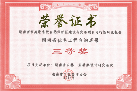 2014年度湖南省优秀工程咨询成果三等奖 